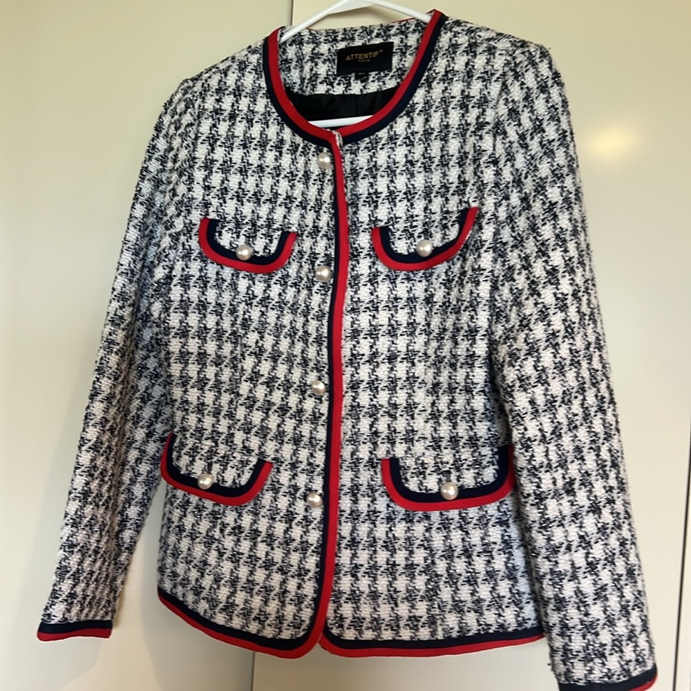 Women's Red, White and Blue Tweed Jacket